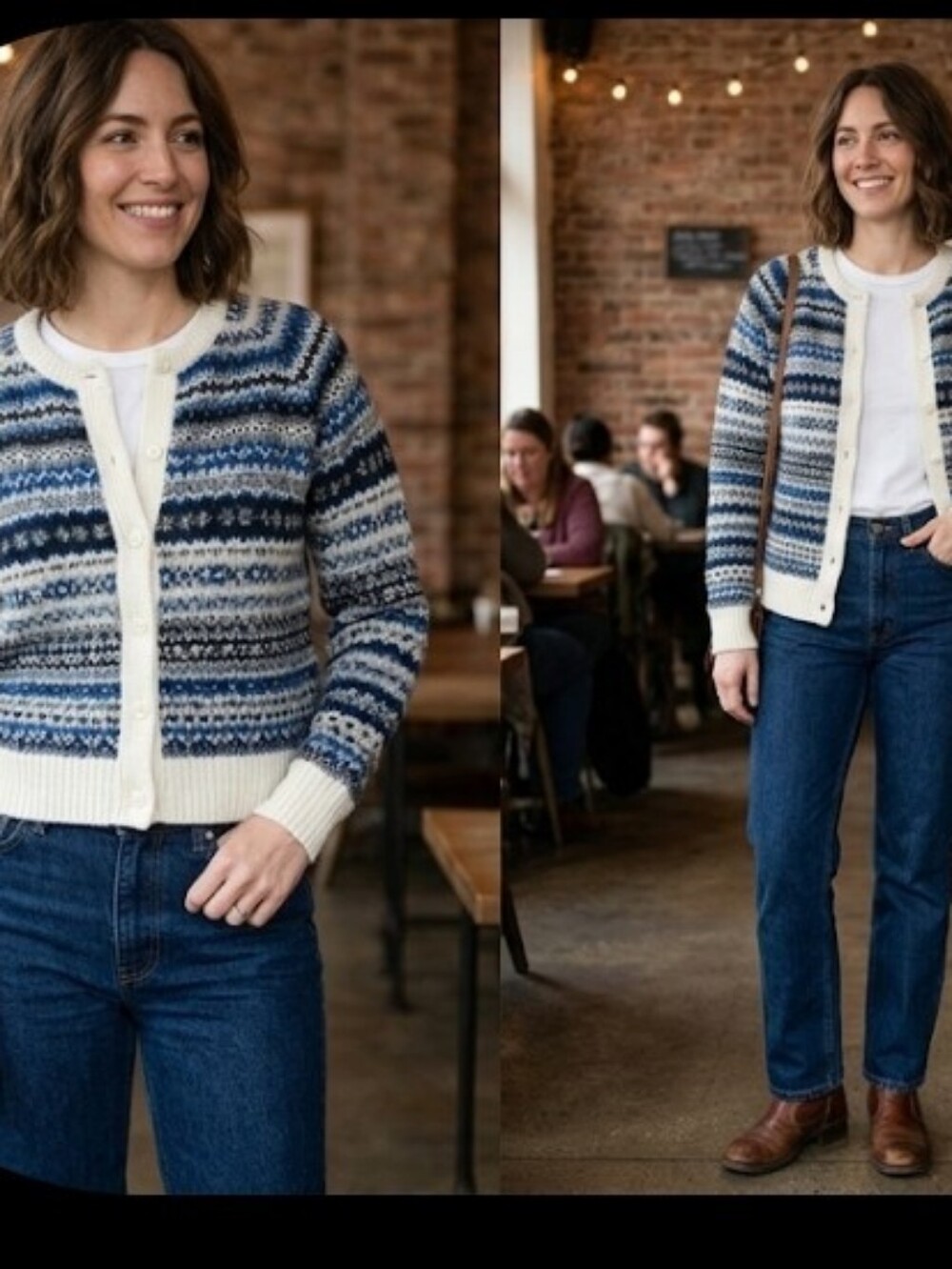 Vtg Y2K oversized cardigan ladies L Le Moda Mr Rogers wide stripe Grampacore